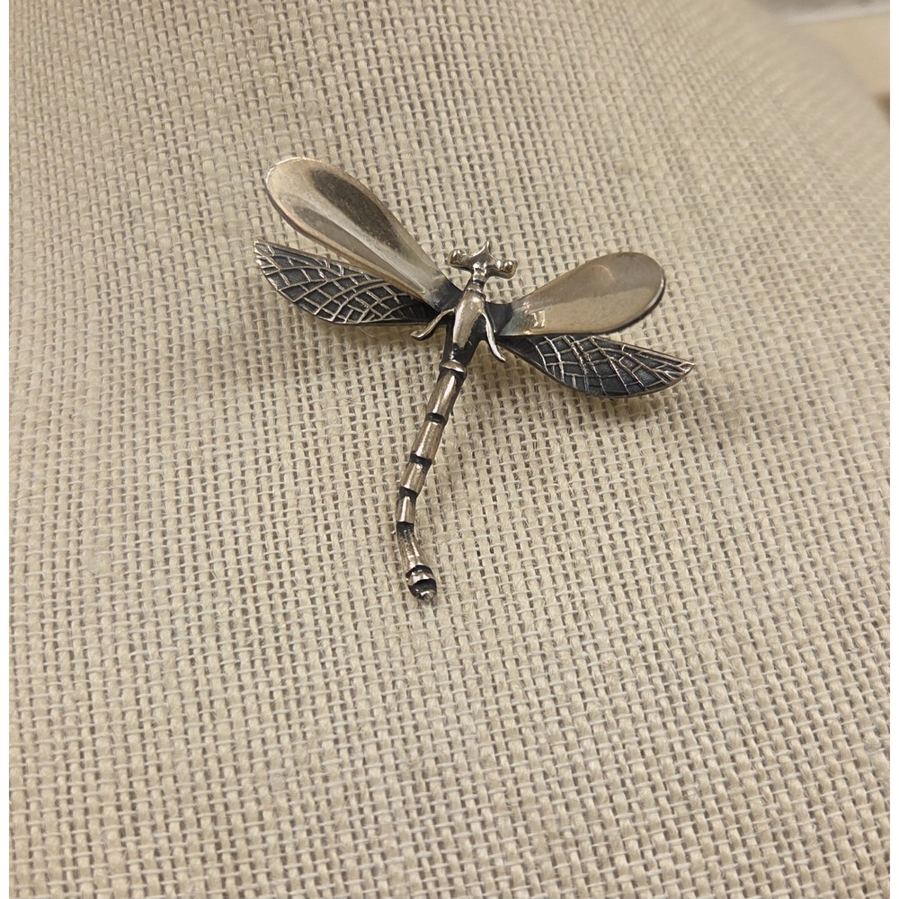 Vintage Taxco Mexican 925‎ Silver Dragonfly Pin 3 Dimension Brooch